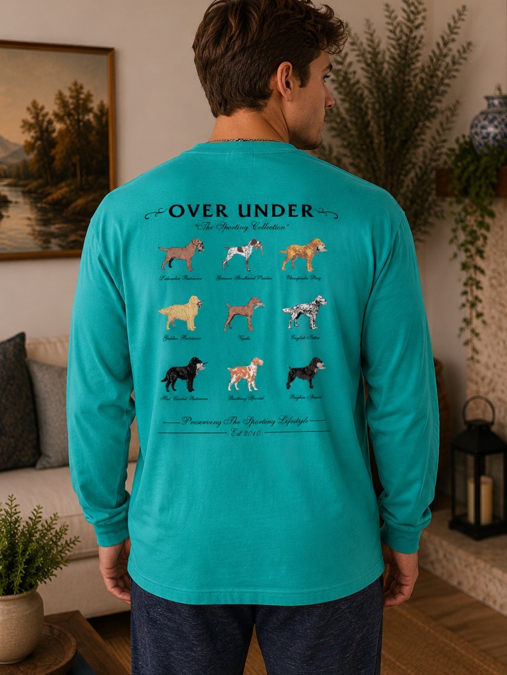 Over Under Teal Long Sleeve Graphic Tee - Dog Breed Print Large